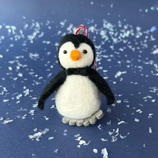 Penguin with Bow Tie Tufted Wool Ornament