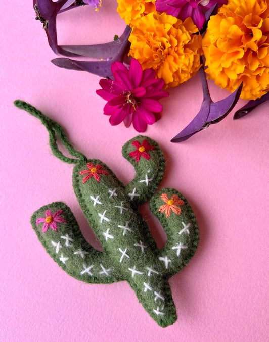 Cactus Embroidered Wool Ornament