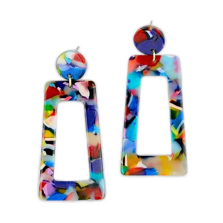 Marbled Rainbow Trapezoid Doorknocker Earrings