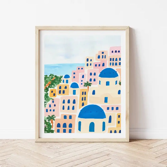 Santorini Greece Watercolor Fine Art Print