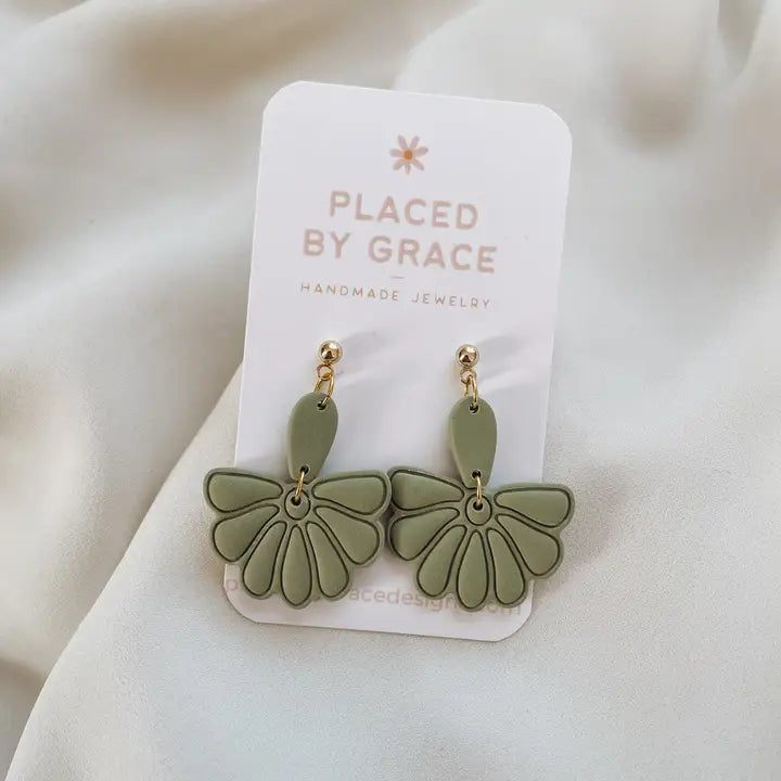 Green Half Daisy Earrings