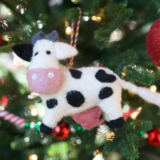 Cow Felt Wood Ornament