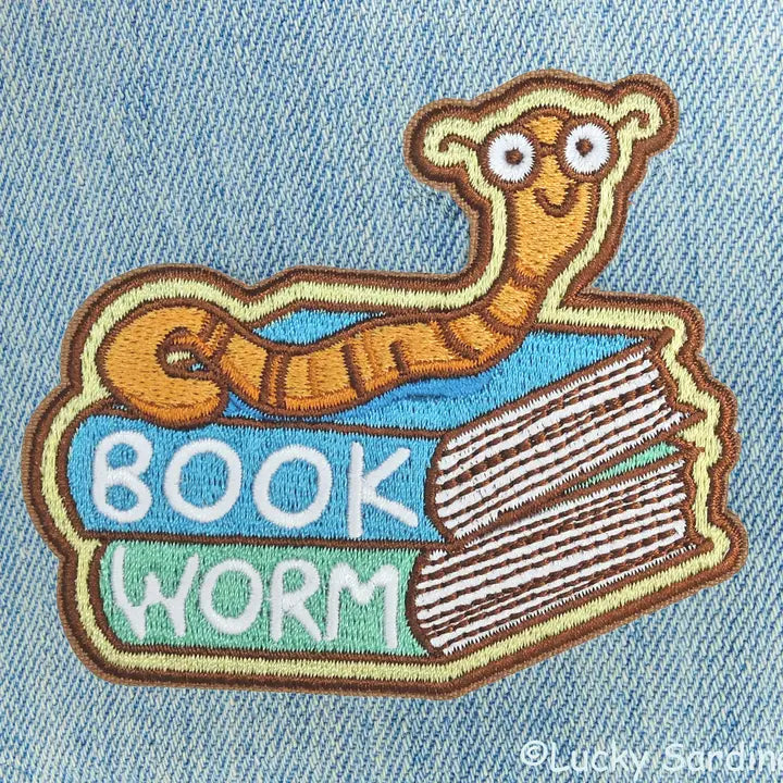 Bookworm Embroidered Iron-On Patch
