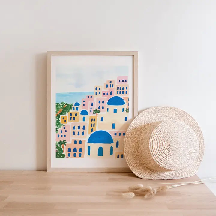 Santorini Greece Watercolor Fine Art Print