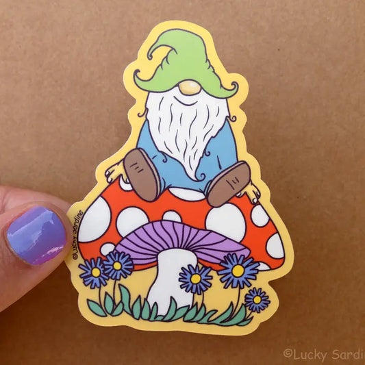 Gnome & Mushroom Toadstool Vinyl Sticker