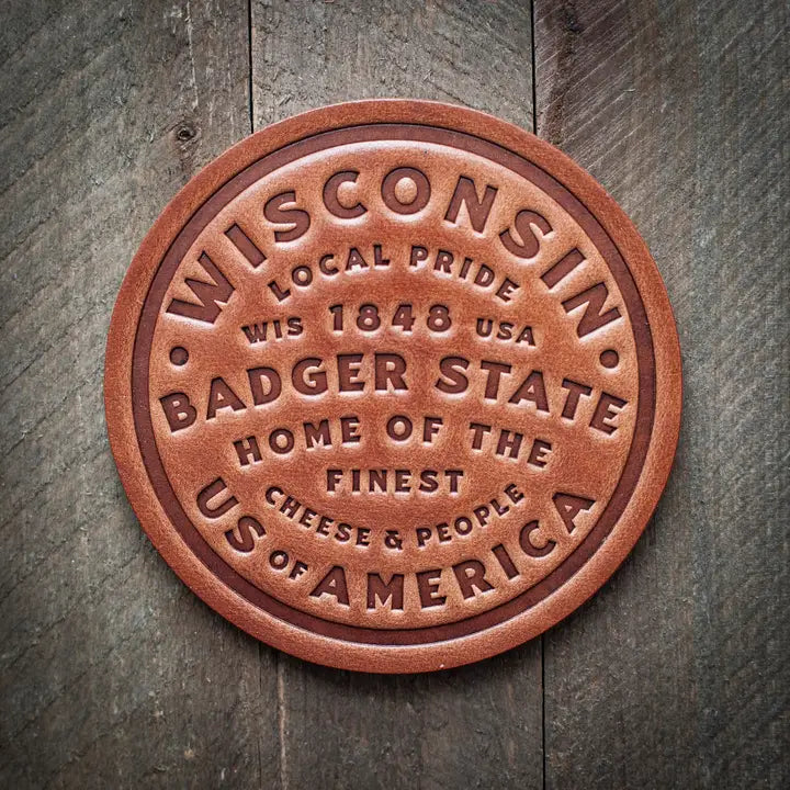 Wisconsin Badger State Leather Coaster