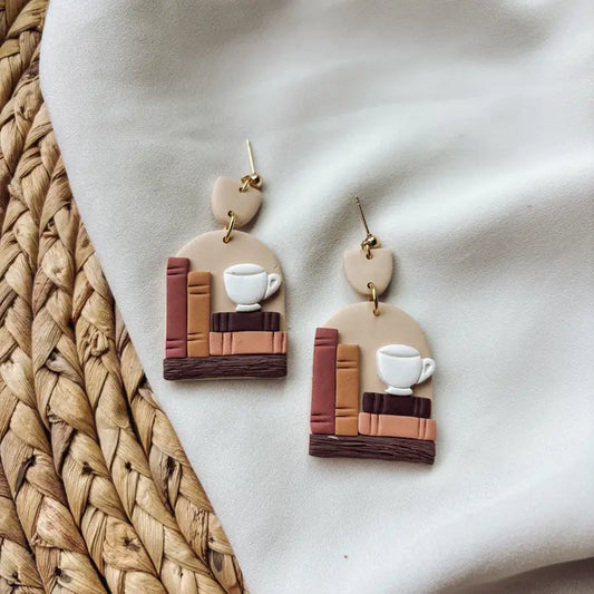 Autumn Coffee Bookshelf Earrings