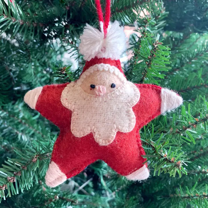 Star Santa Embroidered Wool Ornament