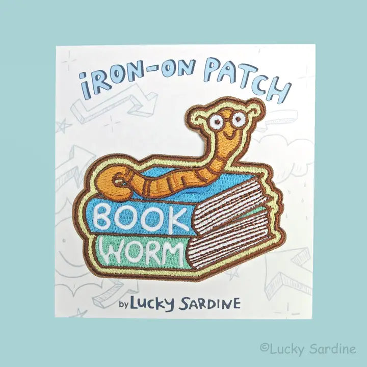 Bookworm Embroidered Iron-On Patch