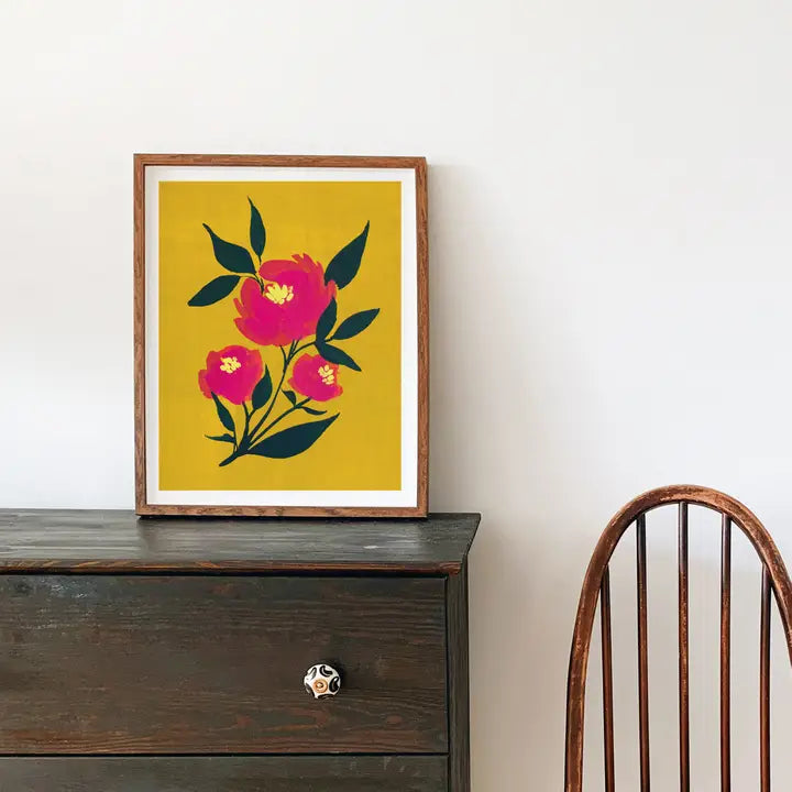 Pink Peony Fold Flower Watercolor Art Print