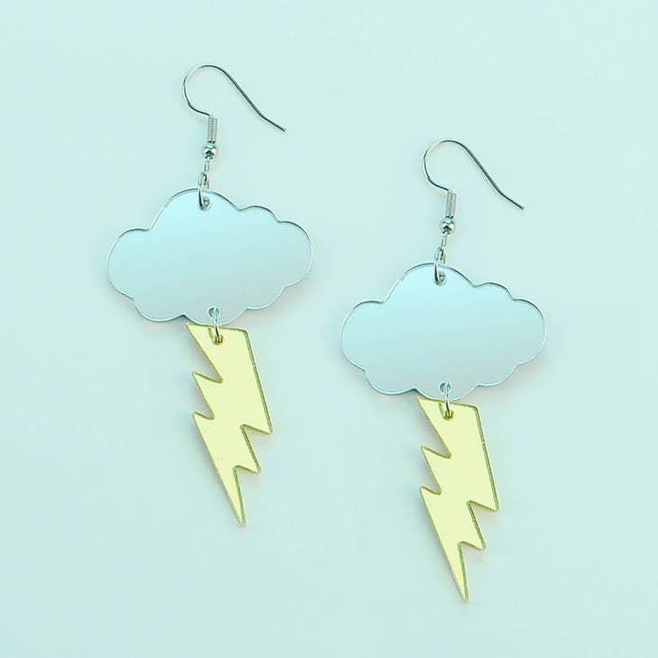 Silver Cloud and Gold Lightning Bolt Earrings