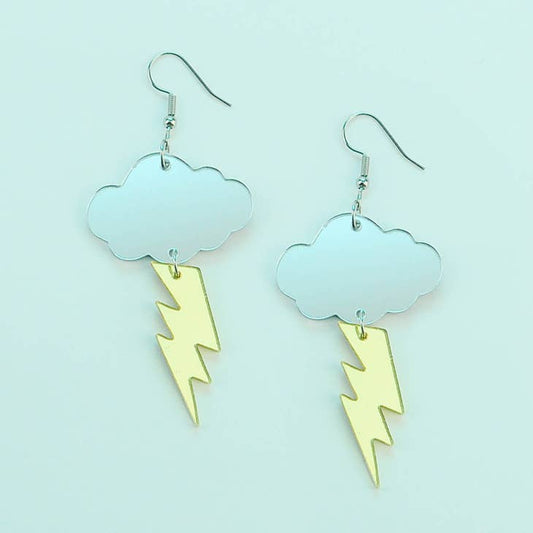 Silver Cloud and Gold Lightning Bolt Earrings